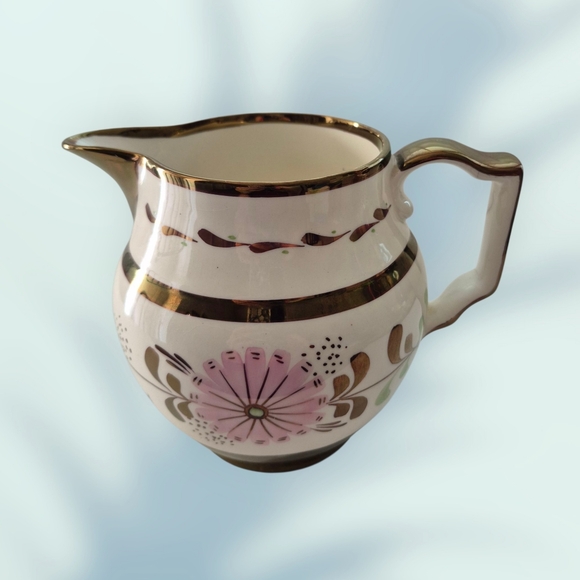 Elegant Gold and Pink Floral Lusterware Pitcher Creamer - Picture 7 of 8